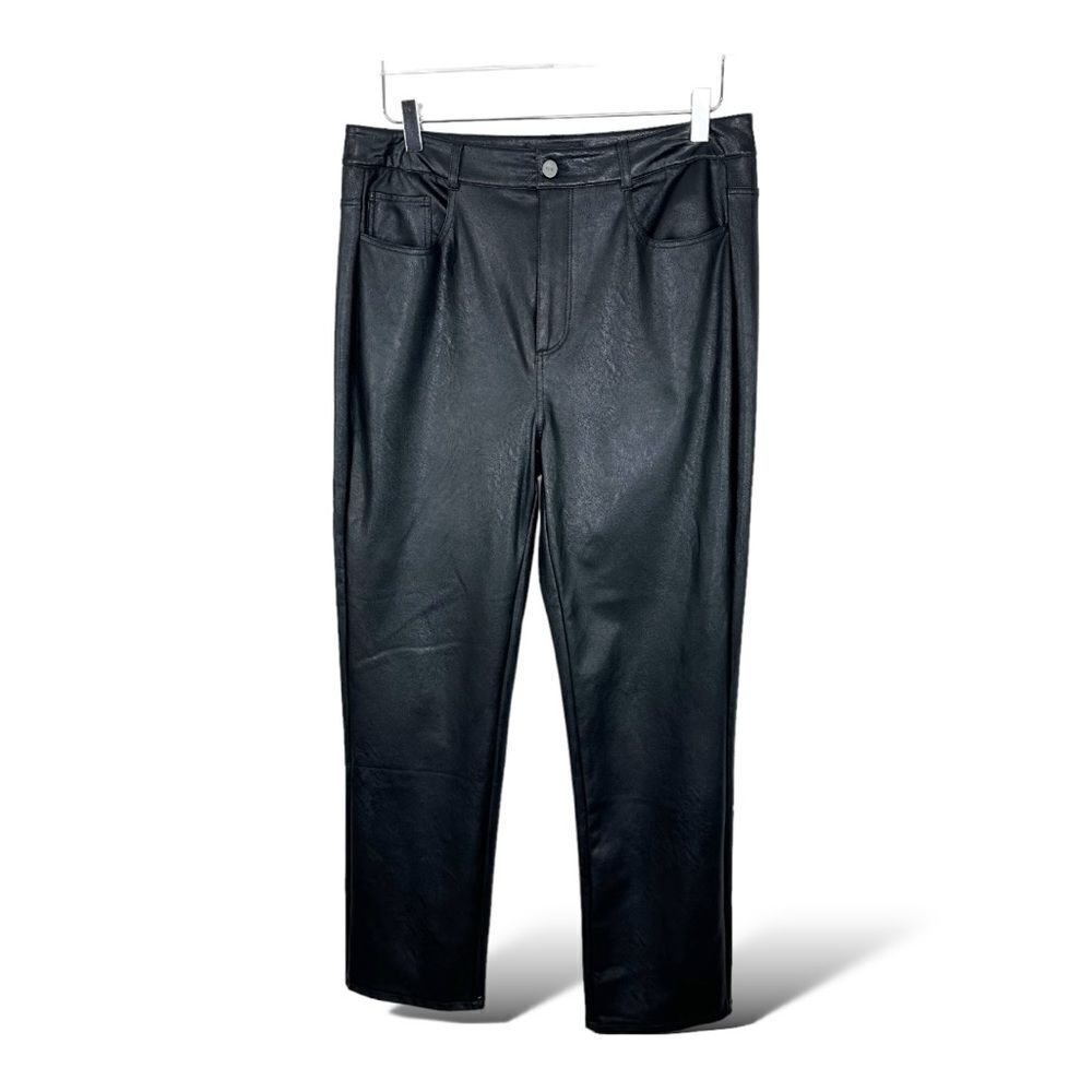 Paige Black Straight Leg Faux Leather High Waist Pants Sz 31